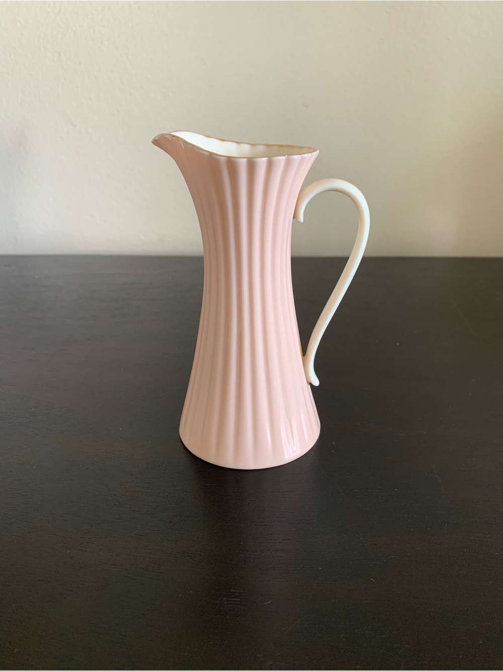 Vintage Lenox Levon Blush Pink Fluted Porcelain Pitcher Vase 24K Gold Trim USA